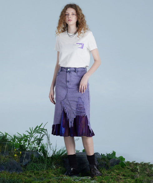 Distressed Layered Denim Skirt